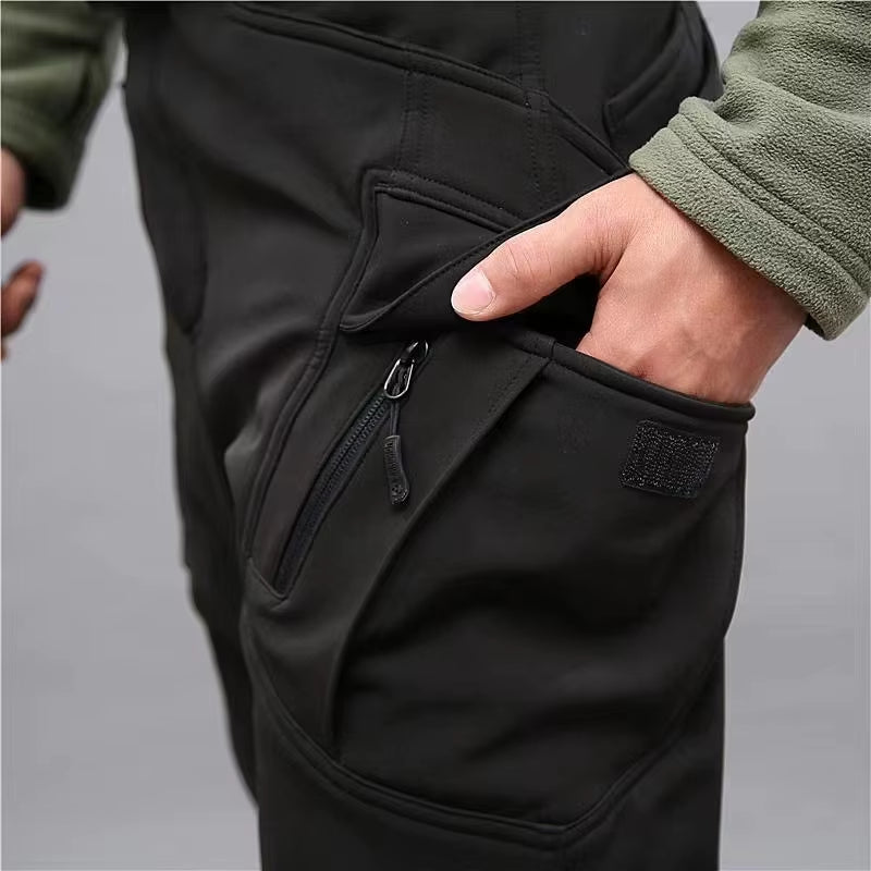 Men Winter Autumn Fleece Waterproof Cargo Pants Hiking Camping Softshell Climbing Casual Warm Tactical Military Combat Trousers