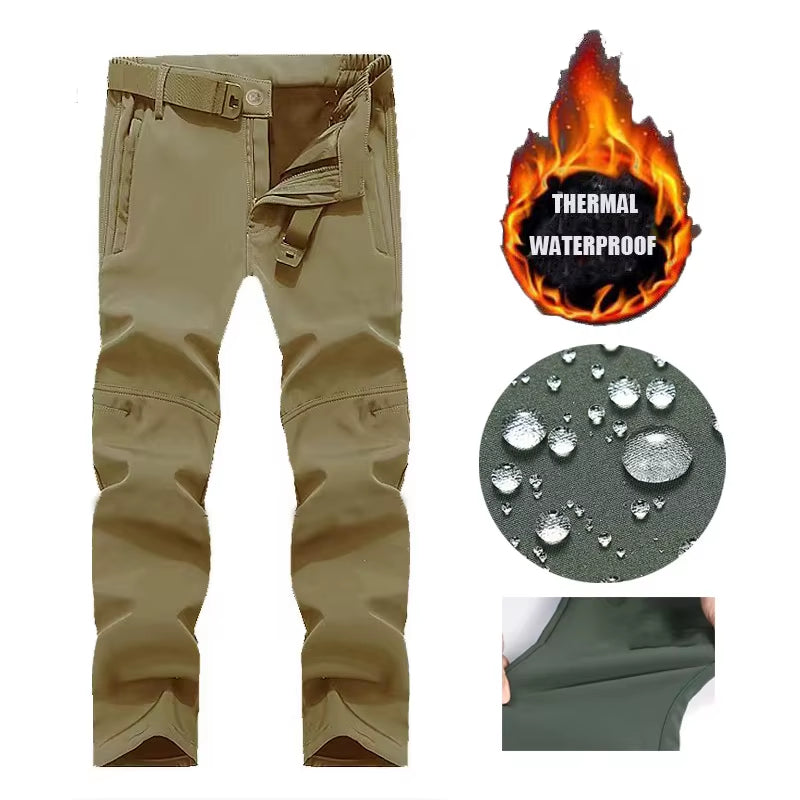 Men Winter Autumn Fleece Waterproof Cargo Pants Hiking Camping Softshell Climbing Casual Warm Tactical Military Combat Trousers